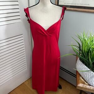 Vintage Parallel Dress Womens Large Red Midi Slinky Dainty Y2K Indie Grunge